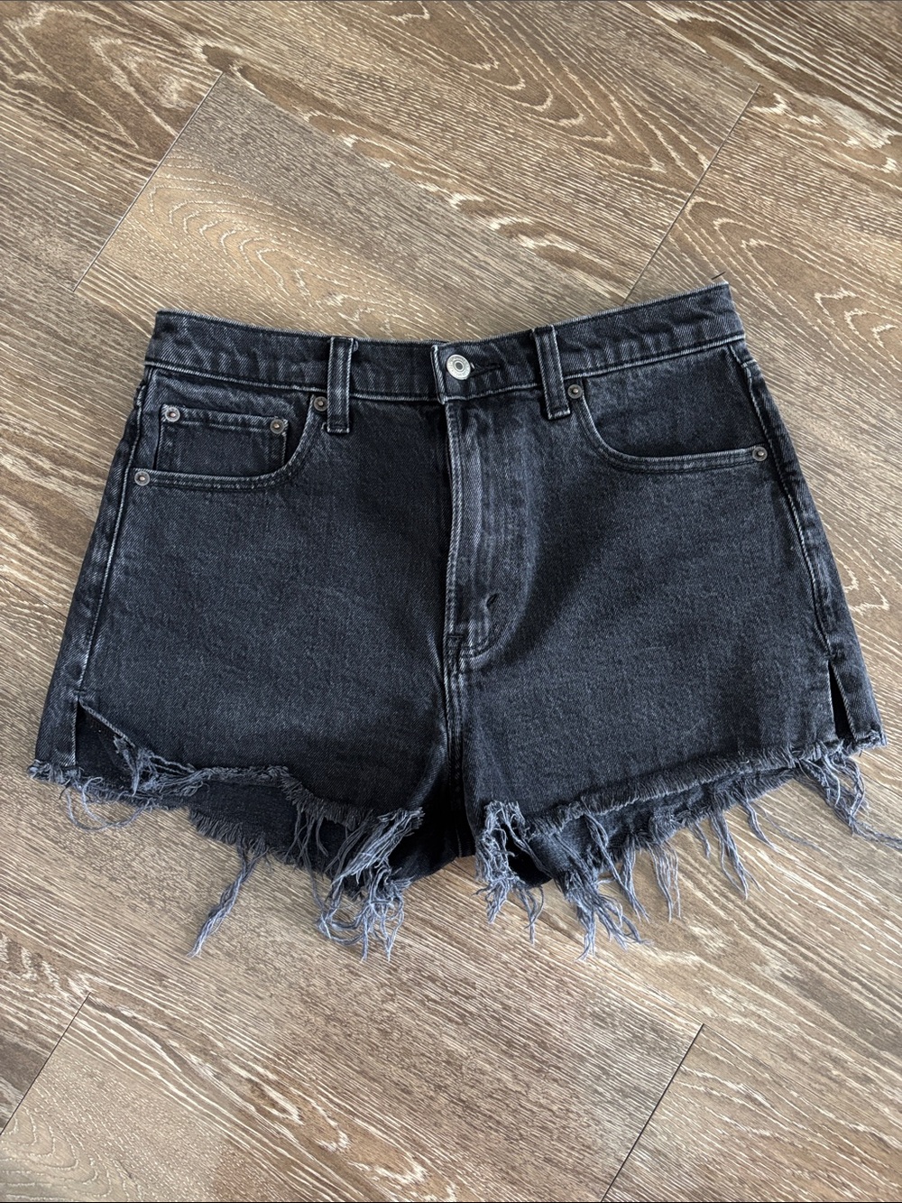 Abercrombie & Fitch Black Distressed Raw Hem Denim Shorts